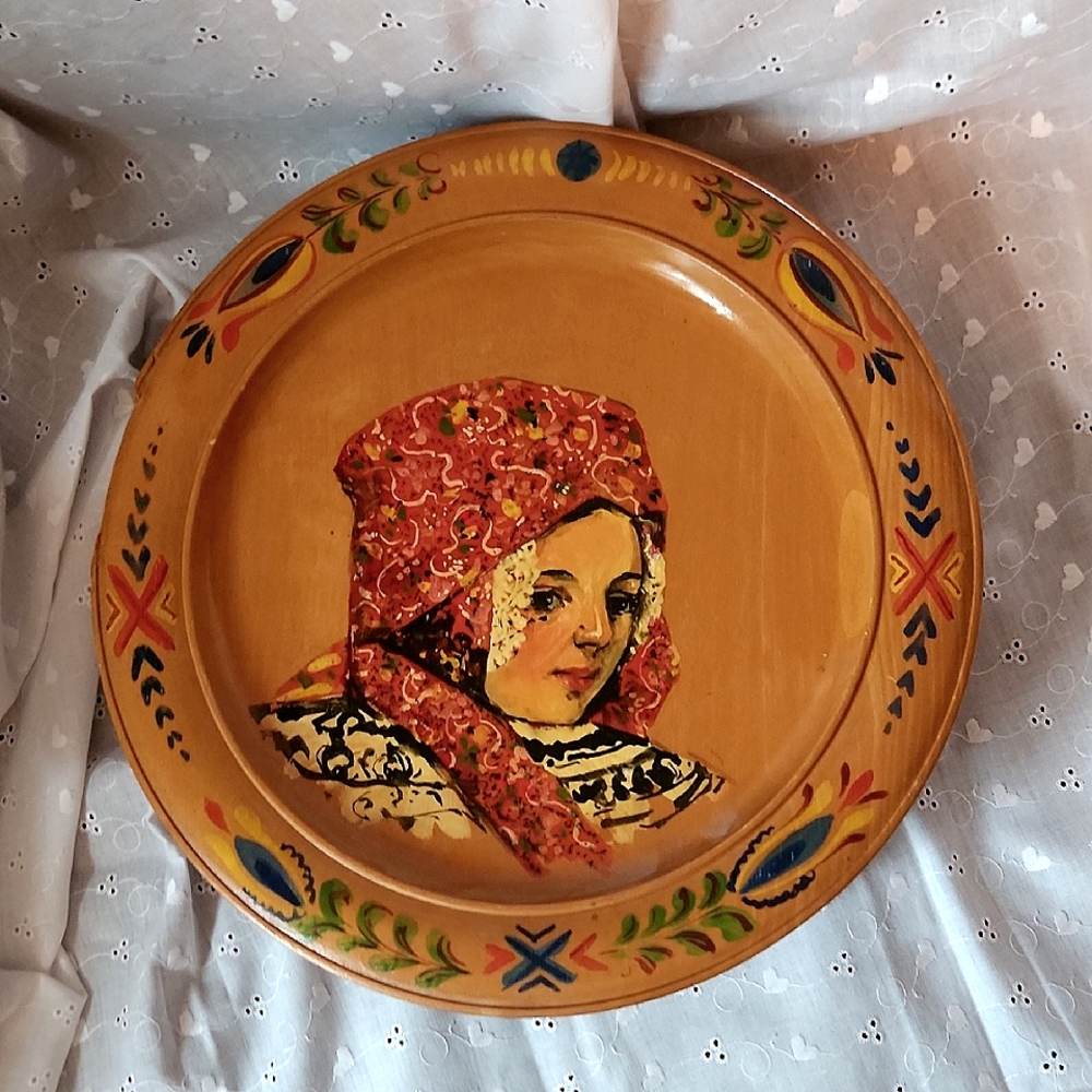 Hand-Painted Decorative Plate with Romanian Woman Portrait